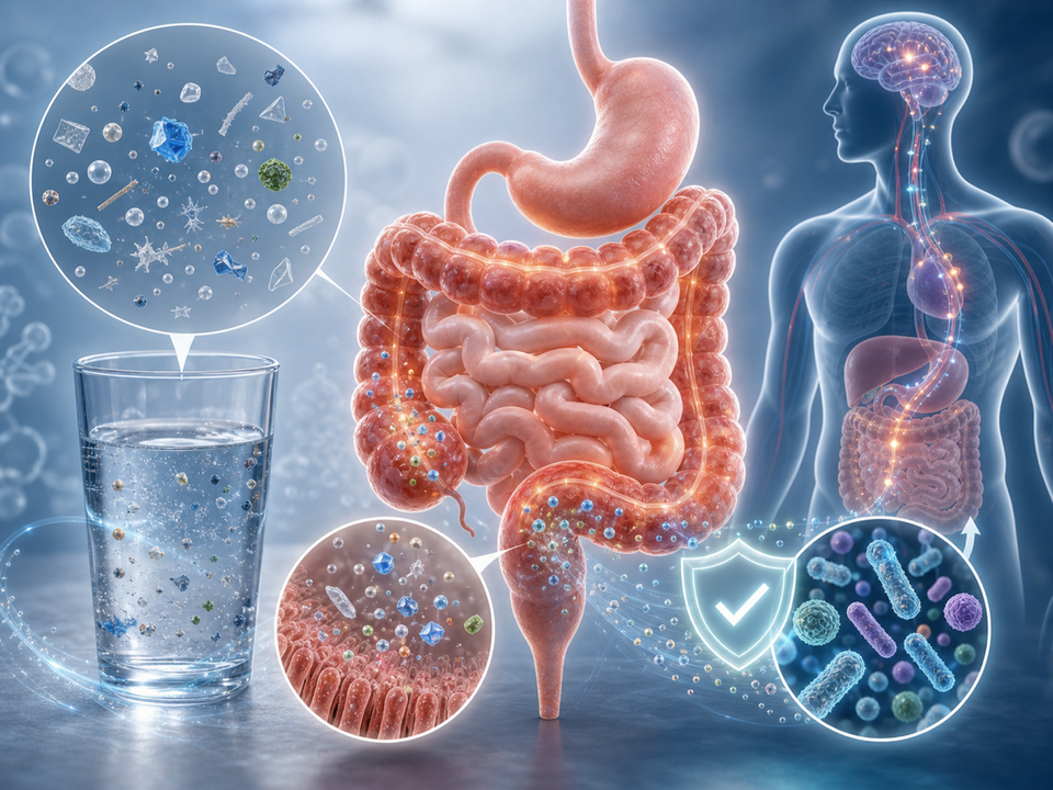 Microplastics entering water and the digestive tract with gut barrier and microbiome protection cues