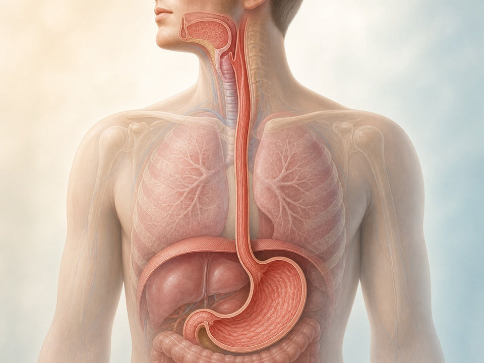 Medical illustration showing the esophagus from the throat to the stomach